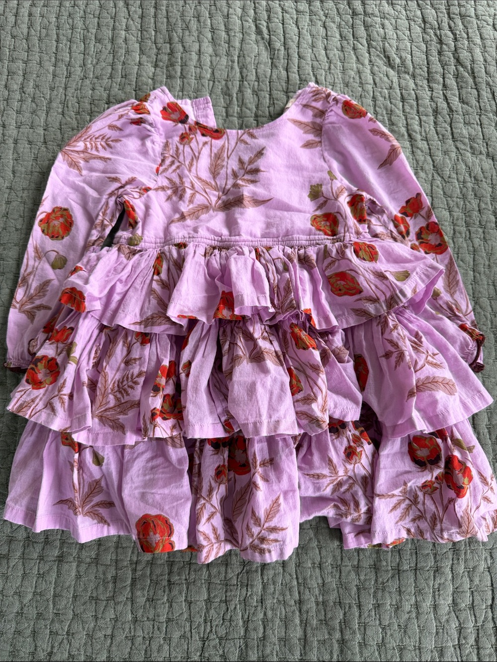 Pink Chicken Lilac Dress with Red Floral Accents